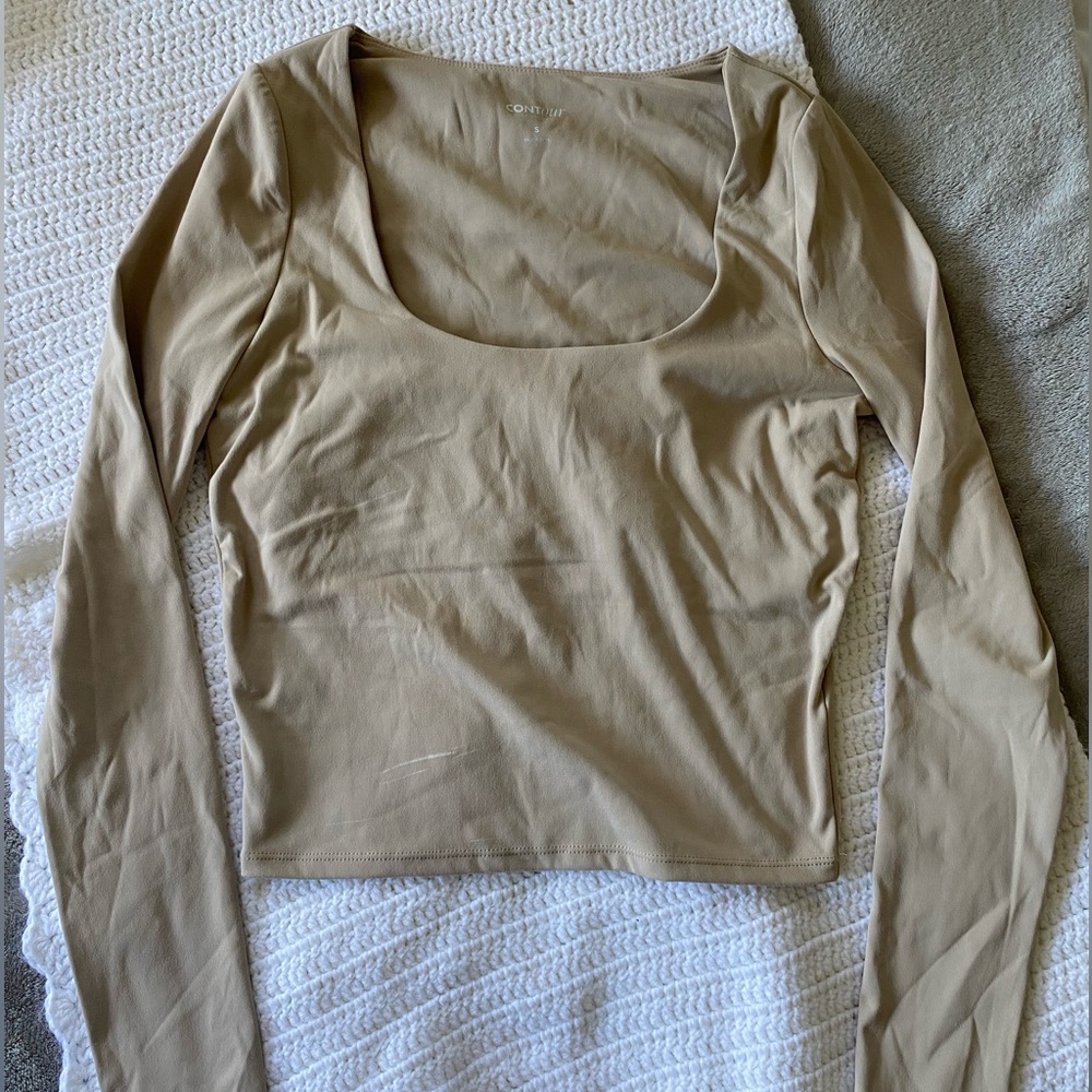 Tan Long Sleeve Square Neck Top